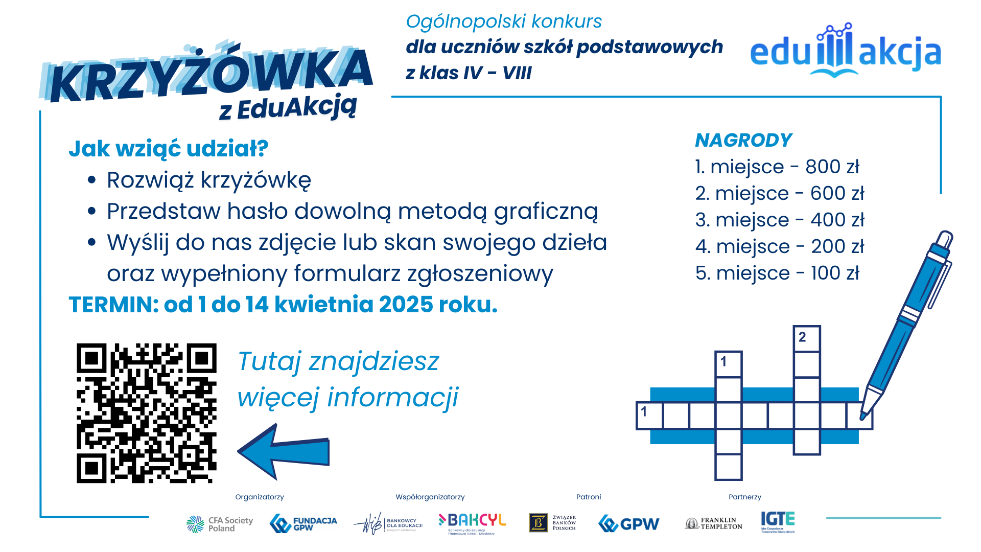 „Krzyżówka z EduAkcją” – konkurs dla uczniów szkół podstawowych (klas IV-VIII)